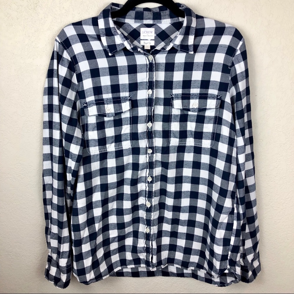 Navy And White Check Plaid Button Down Shirt